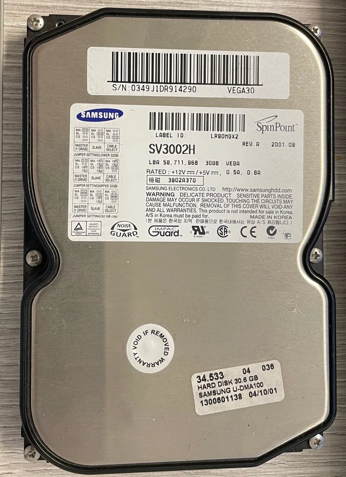 Hard Disk Samsung 30GB PATA 3.5" SV3002H usato, in ottime condizioni - Immagine 3 di 4