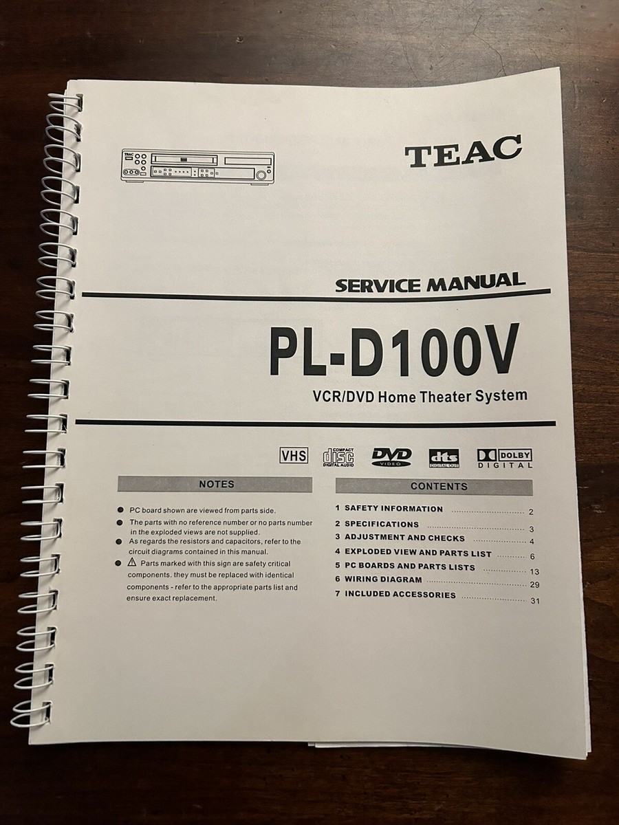 TEAC PL-D100V VCR DVD Home Theater Service Manual OEM Vintage