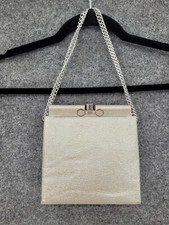 Vintage Evening Bag Purse Womens Chain Strap Silver Square Clasp Closure