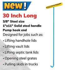 30" Manhole Cover Lift Hook Puller for Lifting Septic Tank Vault Handhole Lids