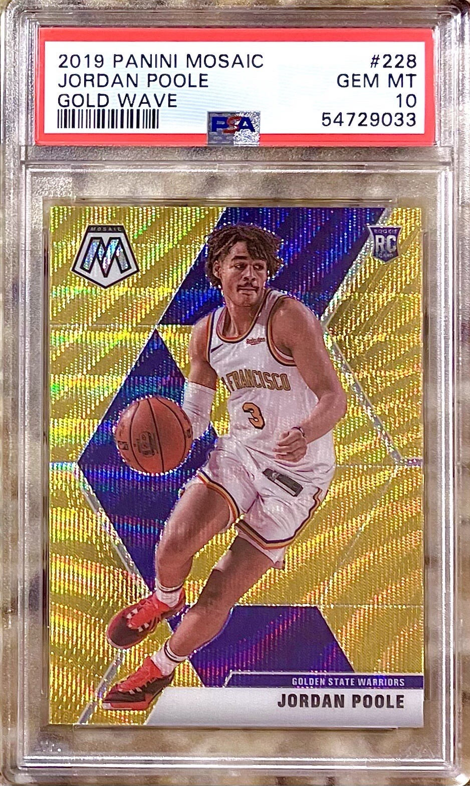 2019 JORDAN POOLE ROOKIE RC PANINI MOSAIC GOLD WAVE #228 PSA 10 GEM MINT!!