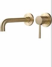 Wall Mount Bathroom Sink Faucet Brushed Brass Single Handle Swivel Solid Brass