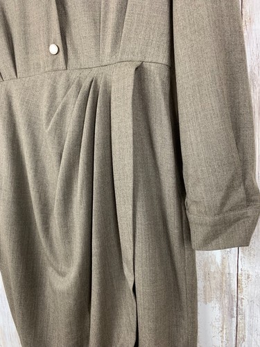 MICHAEL KORS Collection Brown Wool Faux Wrap Snap Closure Collar Dress ITALY 6 - Picture 2 of 7