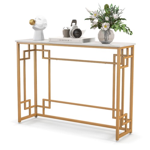 Modern Console Table Narrow Entryway Table with Geometric Golden Frame