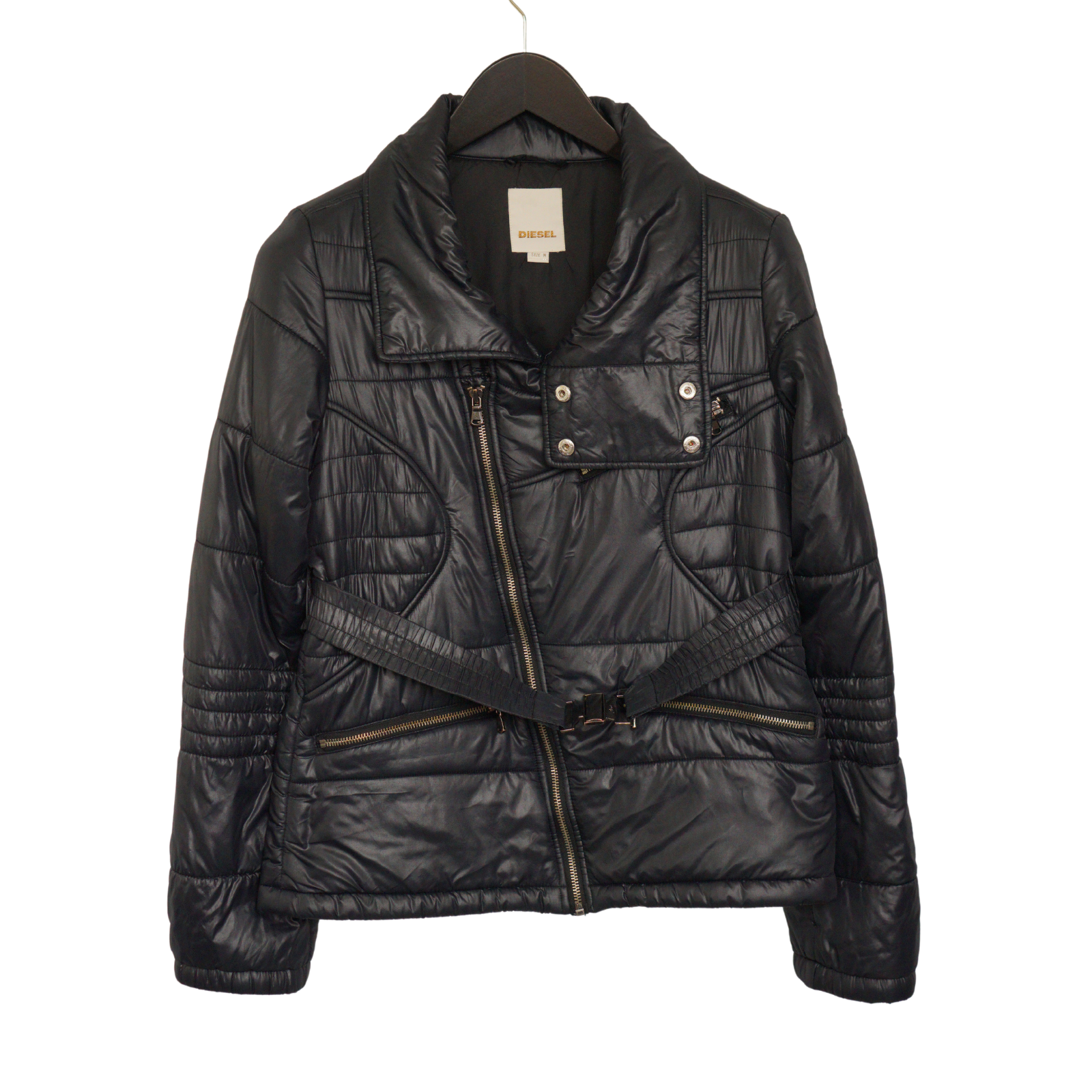 Women Diesel Jacket Full Zip Black Nylon Breathable Size M VAR78