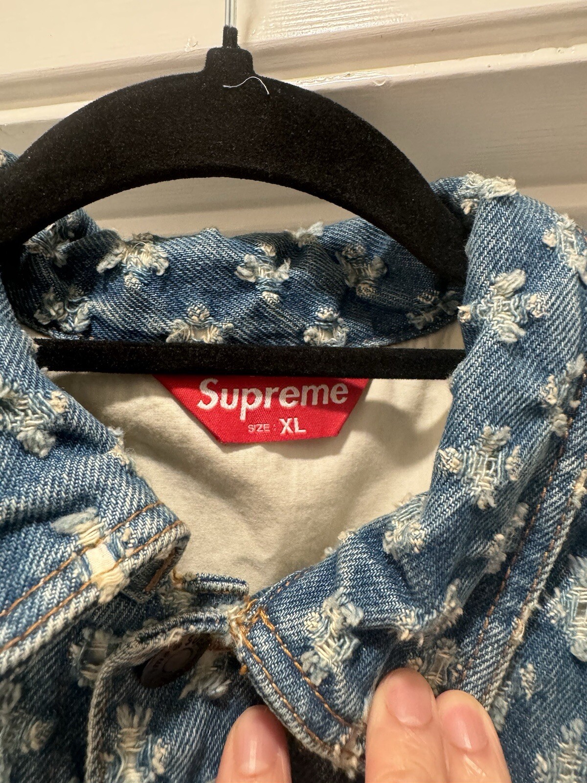 Supreme Hole Punch Denim Trucker Jacket size XL image 3