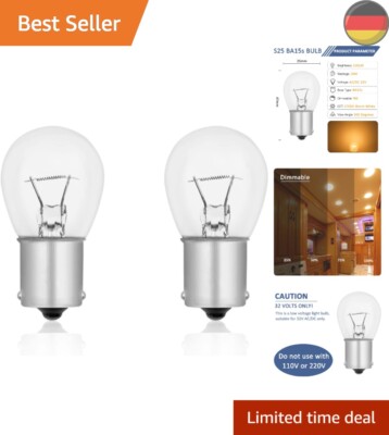 2 Stück Glühbirne Ba15s 18W 32V, Dimmbar, 2700K Warmweiß, 100Lumen, S25 Stand...