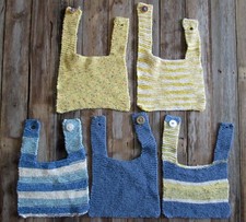 Set 5 Hand Made Knit Baby Feeding Bibs Blue Yellow Drool Bib Green 100 Cotton