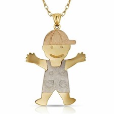 Solid 14k Yellow Gold Little Boy Pendant for Necklace