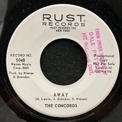 Away/One Step From Heaven by The Concords (Rust 5048) 7'' PROMO NM