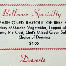 Pair of (2) Original Vintage 1970s Bellevue Restaurant Menu