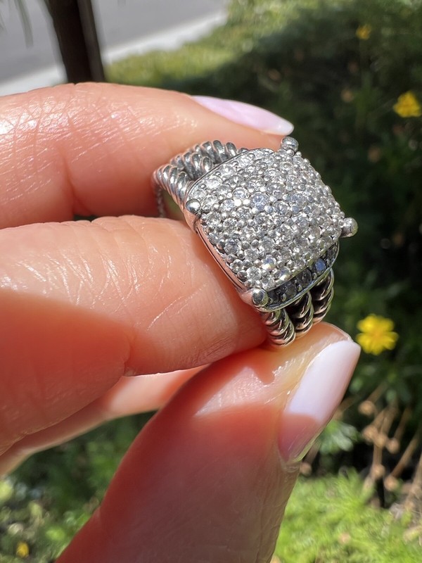 David Yurman 925 Sterling Silver Petite Wheaton Pave Diamond Ring Size 6