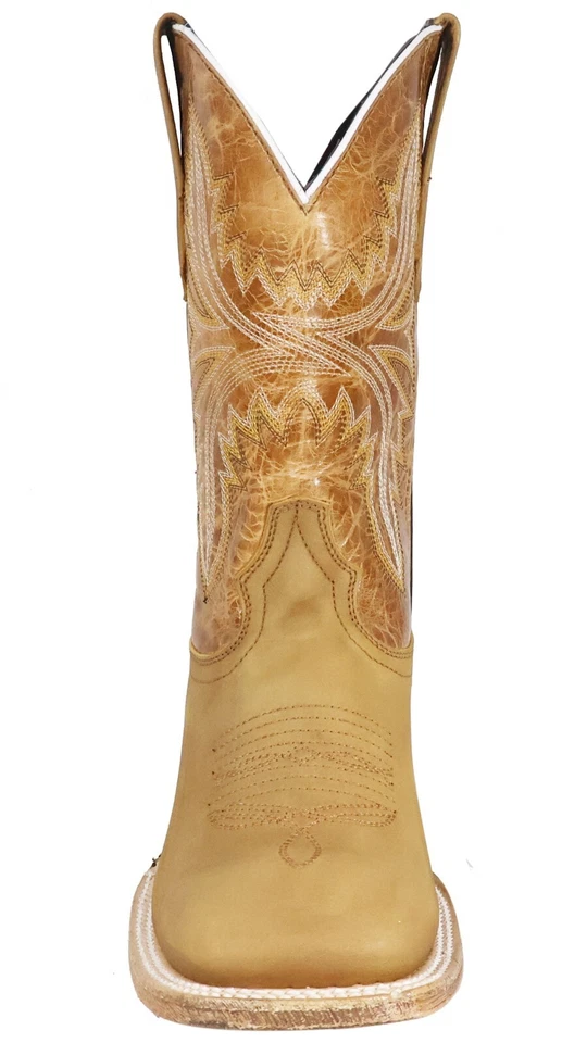 Hombres Cuero Genuino Austin Western Punta Cuadrada Ancha Miel Botas Artesanales Foto 4 de 4