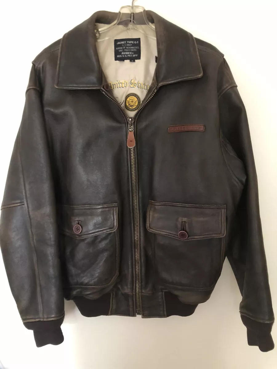 VTG Avirex G-1 US Navy Leather Flight Bomber Jacket Charles T. Reilly Small