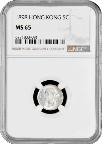 Hong Kong 5 Cent 1898, NGC MS65, "Queen Victoria (1863 - 1901)" Silver Coin