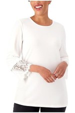 Susan Graver Occasions Reg Liquid Knit Tunic with Lace Details Ivory