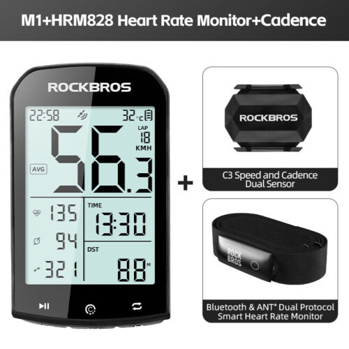 ROCKBROS Bike Wireless Computer GPS Heart Rate Monitor ANT+ Smart Speedometer - Picture 21 of 29