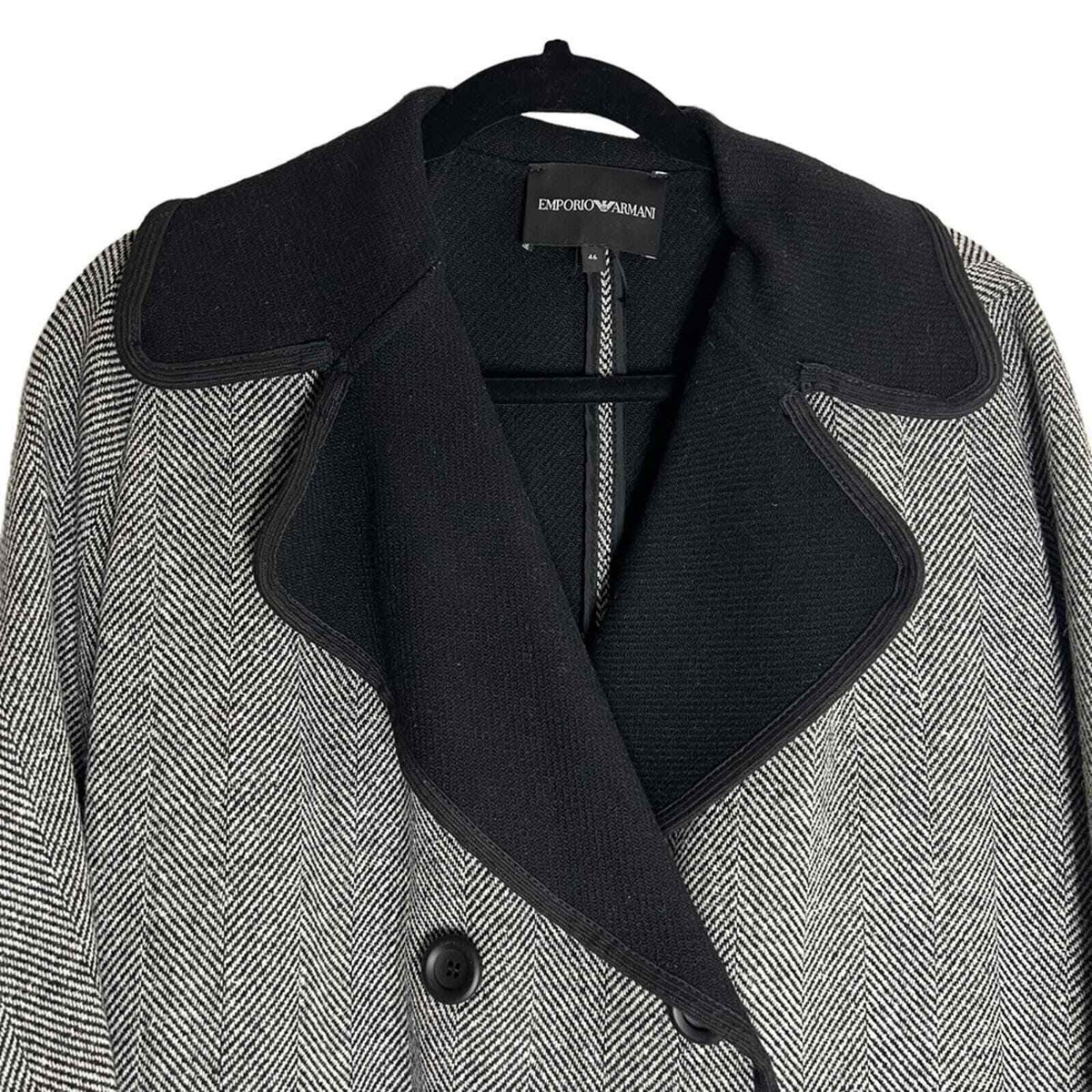 Authentic Emporio Armani Herringbone Double-Breasted Long Belted 