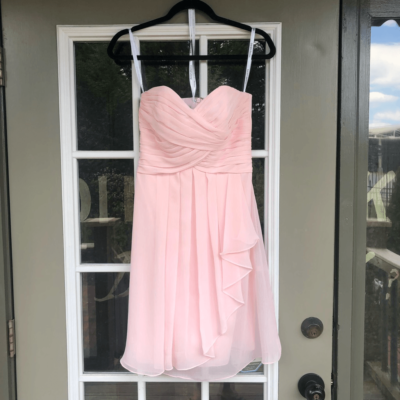 David's Bridal Pink Blush Strapless Chiffon Party/Bridesmaid Dress