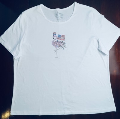 NWT Women s Coral Bay T-Shirt White 1X Patriotic flamingo flag July 4th Top $24