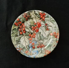 2 Le Houx Gien France Hollyberries & Blue Ribbon 5" Wine Bottle Coaster w/Box