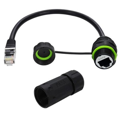 25cm IP68 Wasserdicht CAT6 RJ45 8P8C Stecker auf Buchse Ethernet Stecker Schwarz