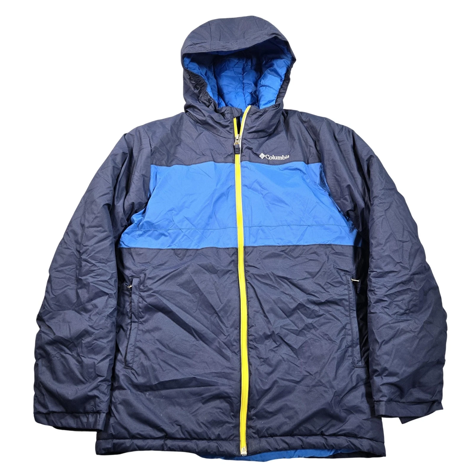 Columbia Jacket Youth Large 14-16 Blue Colorblock Hooded Insulated Ski Winter