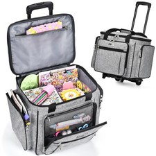 Rolling Craft Bag 17 x 12 inches Tote with Wheels Grey CAB55 Women Teacher Hand