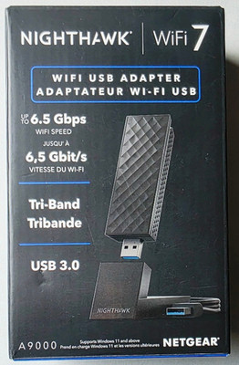 NETGEAR Nighthawk WiFi 7 USB 3.0 Adapter (A9000) BE6500 Tri-Band Wireless