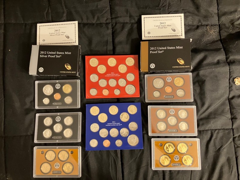 3 Different US 2012 Coin Sets 2 Proof (1  silver & 1 copper nickel & 1 mint set)