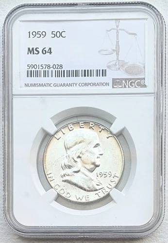 1959 Franklin Silver Half Dollar 50c Coin Graded MS 64 By NGC