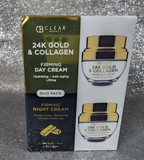 CB Clear Beauty Two Duo Pack ANTI AGING DAY + NIGHT FIRMING 24k Gold Collagen 