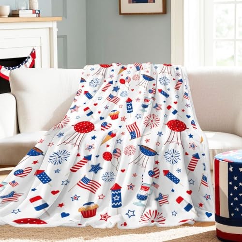 4th of July Patriotic Throw Blanket, Independence Day American Flag Red and - Picture 2 of 8