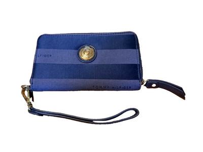 Tommy Hilfiger Wristlet Wallet Navy Blue FPI-CHS Gold accents