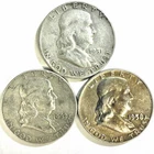 90% SILVER Franklin Half Dollars 1951-1962 PD Toned - Lot of 3 Coins $1.50 Face
