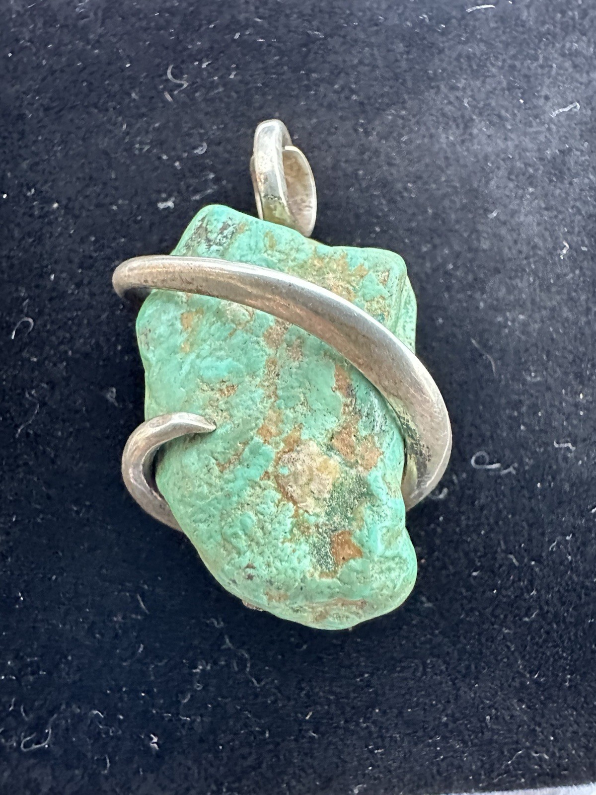 Unique Large Green Turquoise Stone & Sterling Sil… - image 5