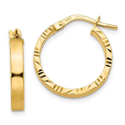 Kleine polierte Creolen 14 Karat Gelbgold 3 mm Diamantschliffkante
