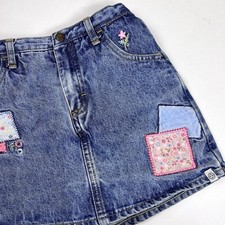 VTG Oshkosh B  Gosh Girls Denim Patchwork Skirt Embroidered Skort Size 6