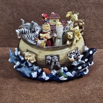 Noahs Ark Figurine Resin Boat Waves Animals Approximately 5.5'' Musical Works