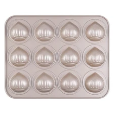 12-Cavity Muffin Cake Pan Non-Stick Chestnut-Shaped Bakeware,Champagne Gold