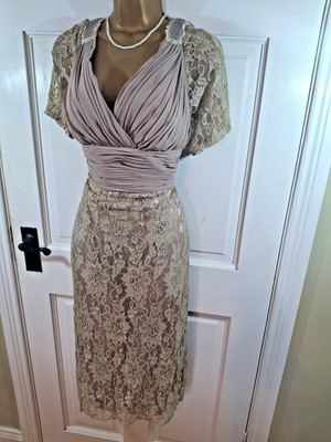 Gino Cerruti Kleid gold Blumen Spitze gefüttert besondere Anlässe, UK 14, neu mit Etikett