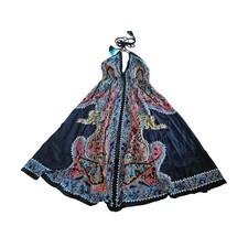 Advance Free Size Kaftan Boho Paisley Print Tassels Black Rayon Beach Dress NEW