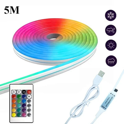 RGB Neon Rope LED Strip Lights USB 5V Waterproof Flexible Tape APP Remote Contro