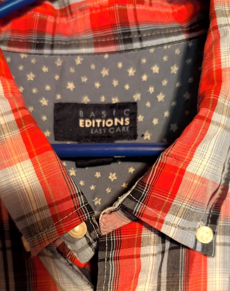 Basic Editions Shirt Men 2XLT Multicolor Plaid Short Slv Button Down PET RESCUE - Image 3 of 4