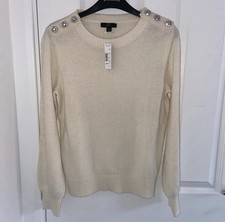 J.Crew Cream Crewneck Sweater with Jeweled Buttons - Size S