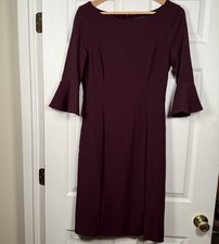 White House Black Market Sheath Dress Fitted Bell Sleeve Slit Burgundy Sz 8
