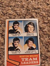 74-75 Topps - Team Leaders Phil Esposito/Bobby Orr/Johnny Bucyk #28 Heavy Play
