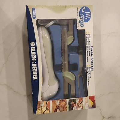 BLACK+DECKER EK650 Electric Knife White Beige 2 Blades Safety Lock Easy Clean