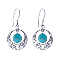 Silverly Sterling Silber Synthetische Turkis Celtic Kreis Runde Ohrringe Baumeln