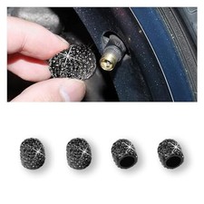 4Pack Crystal Rhinestone Tire Valve Caps, Handmade Tire Valve Stem Caps, Black